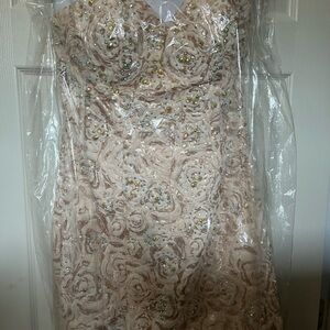 Jovani Strapless Dress with Embellished Floral Design